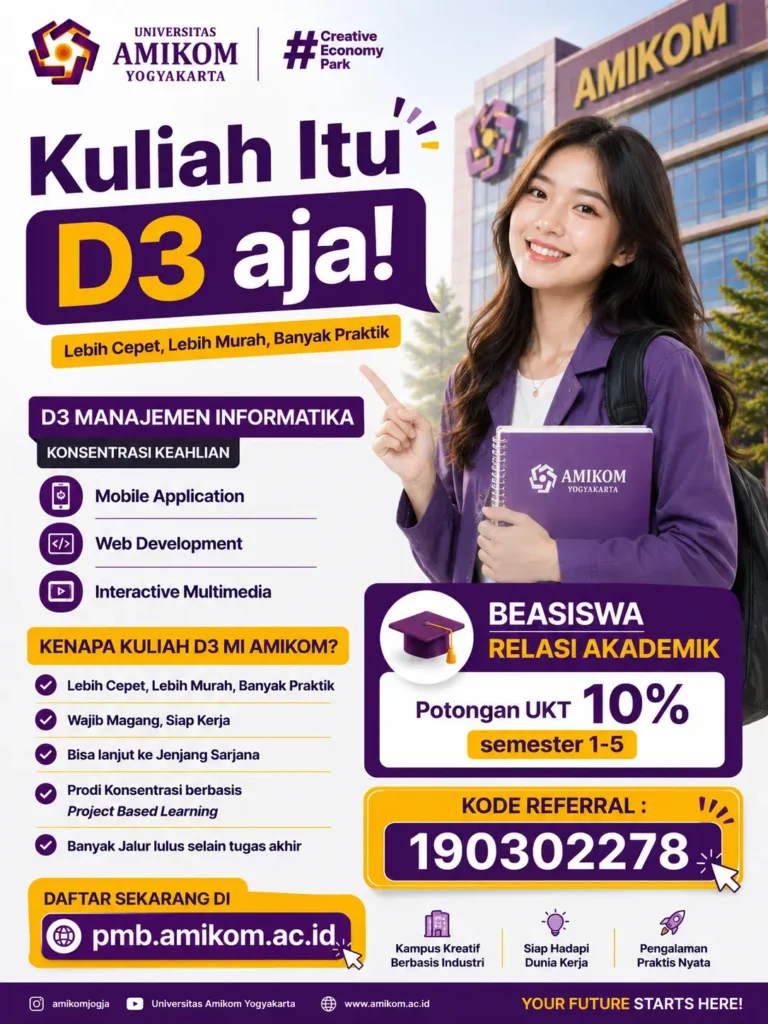 Kuliah di Prodi Manajemen Informatika Potongan UKT 10% Sampai Semester 5 dengan kode Referral PMB 190302278
