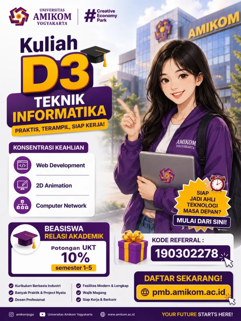 Kuliah di Prodi Teknik Informatika Amikom Potongan UKT 10% Sampai Semester 5 Kode Referral 190302278